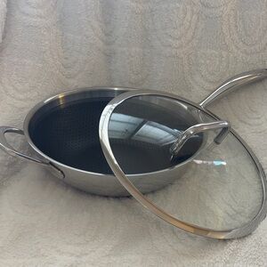 Pampered Chef Stainless Steel Deep Non-stick Frying Pan and Wok with Glass Lid